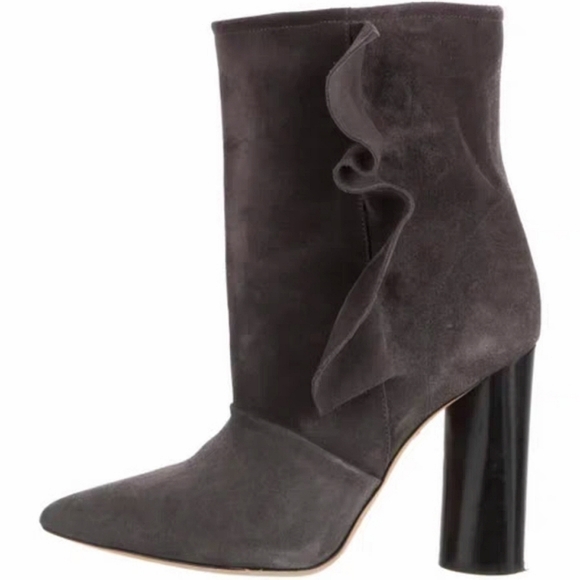 Iro Ruffle Trimmed Ankle Boots in Grey Suede - Picture 13 of 14